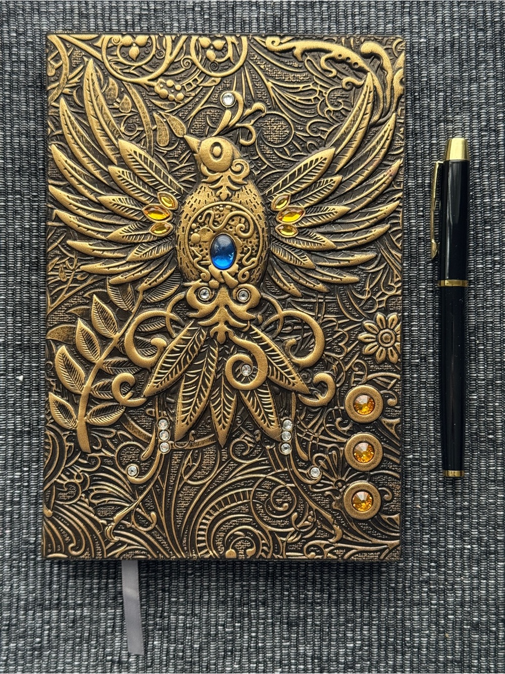 Phoenix Embossed Faux Leather Journal Set w/ Gold Pen